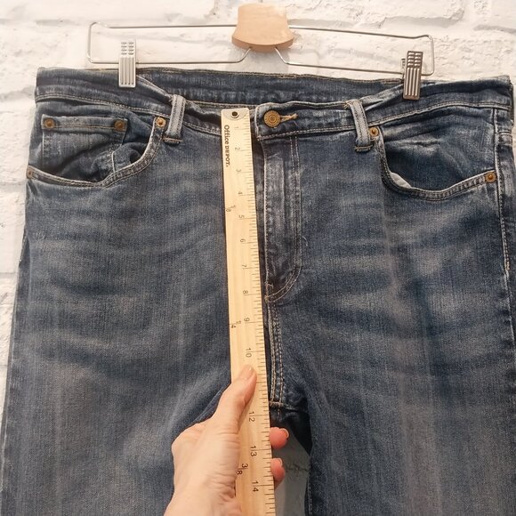 Levis 513 Jeans Mens 38x32 Blue Denim Whiskers Straight Leg Faded Stretch - Picture 7 of 12